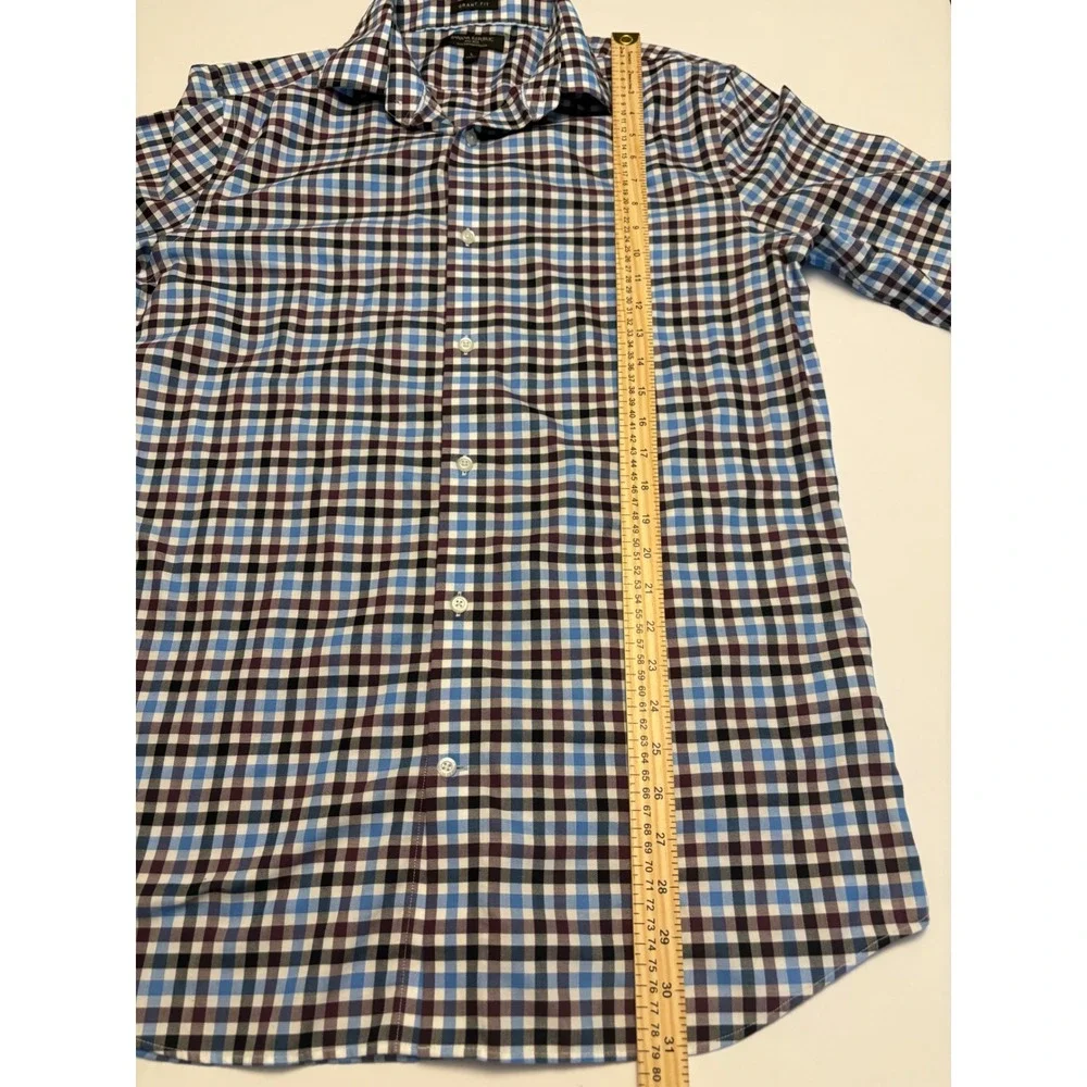 Banana Republic Button Down Mens Large Blue Gingham Grant Fit Non-Iron Stretch